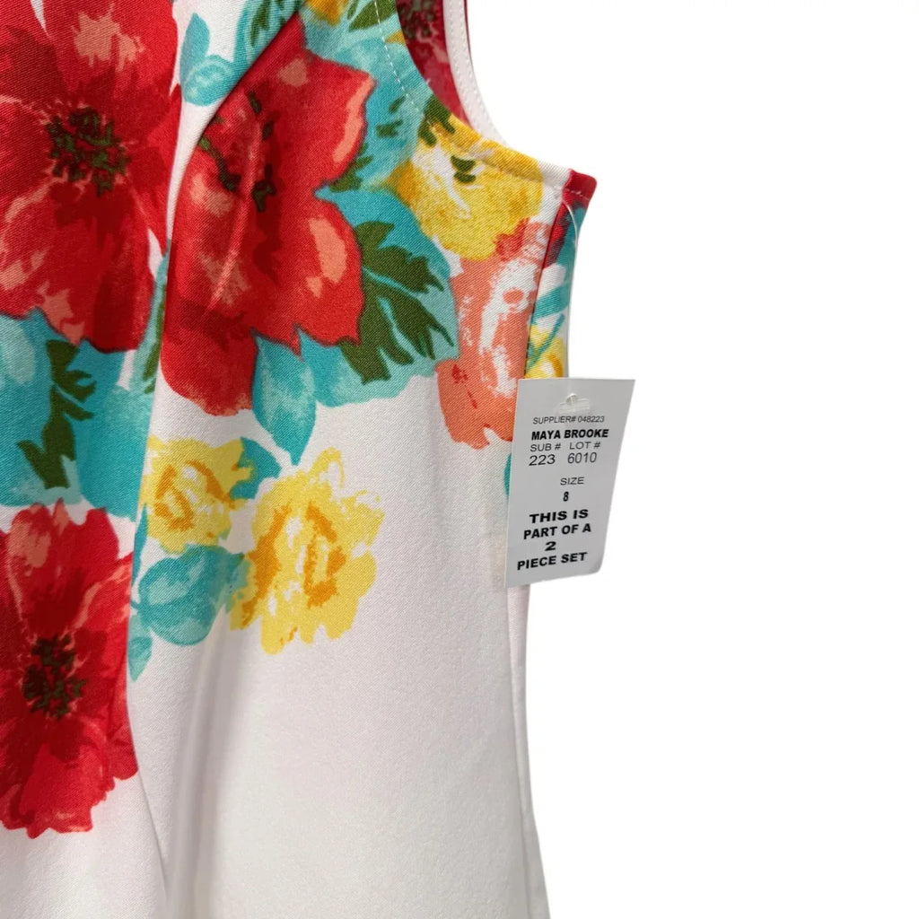 Maya Brooke Floral Sheath Dress with Red Bolero Jacket Set - detail