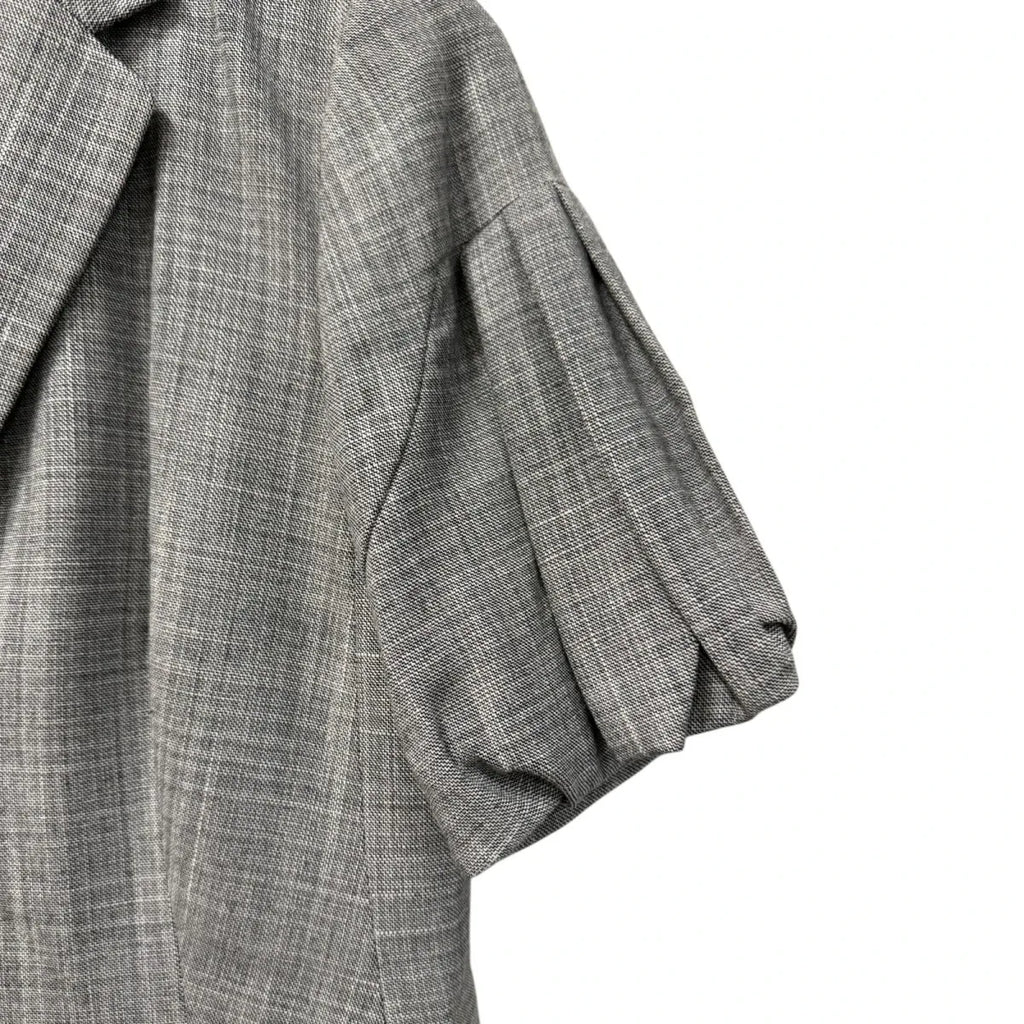 Banana Republic Short Sleeve Wool Blend Blazer Gray Plaid - detail
