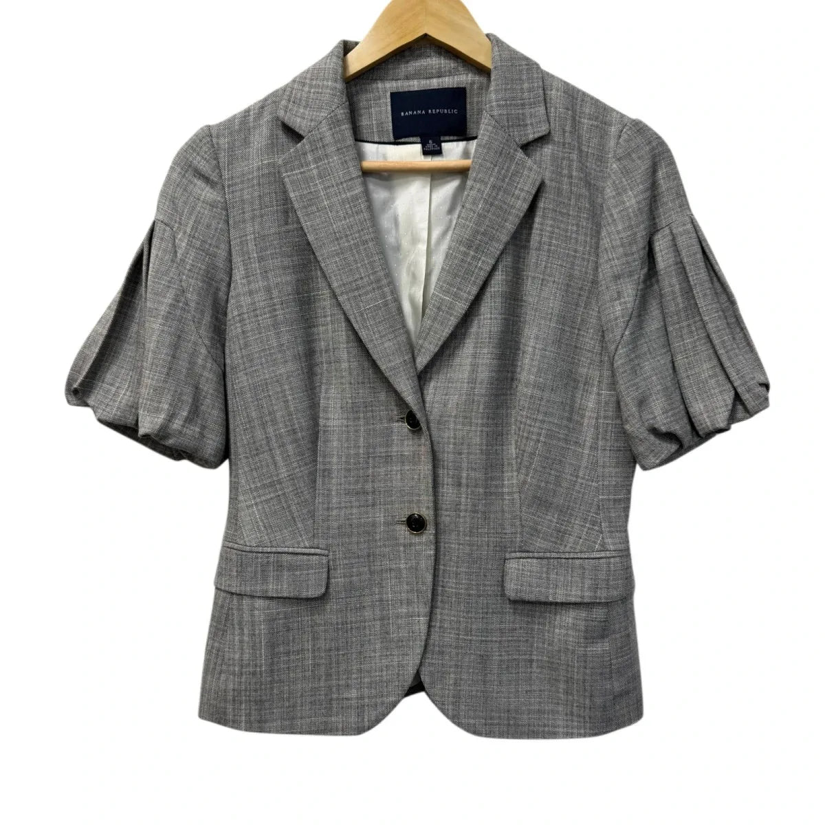 Banana Republic Short Sleeve Wool Blend Blazer Gray Plaid - front
