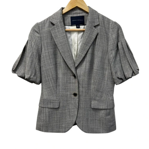 Banana Republic Short Sleeve Wool Blend Blazer Gray Plaid - front