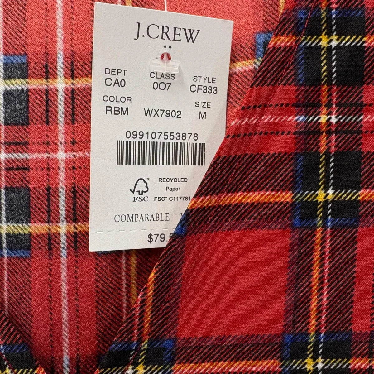J.Crew Plaid Sleeveless V-Neck Top Red Tartan - label