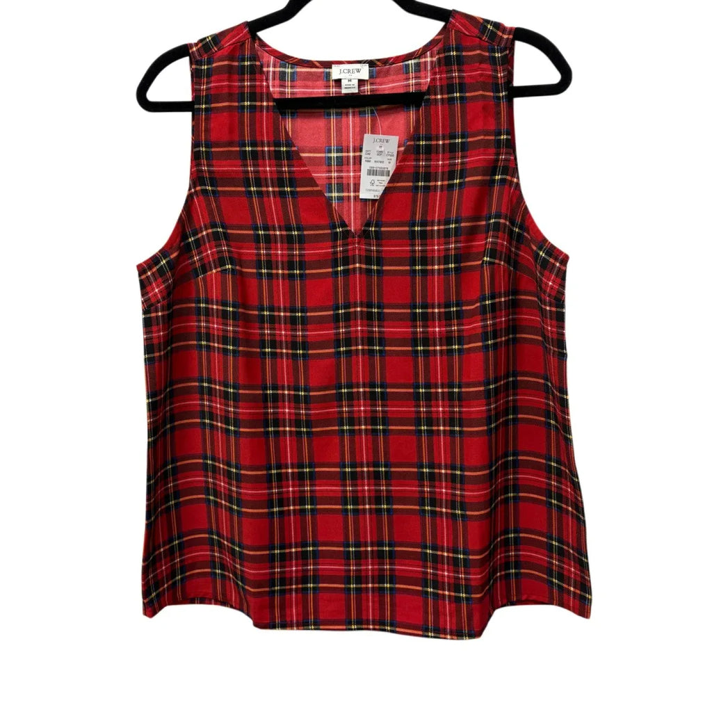 J.Crew Plaid Sleeveless V-Neck Top Red Tartan - front