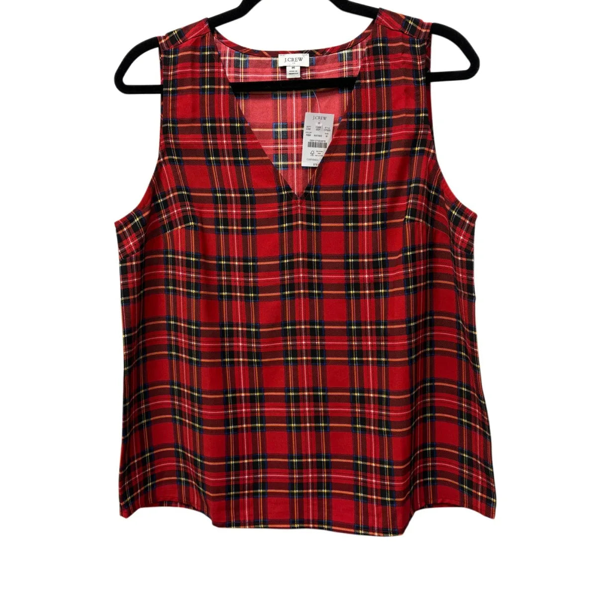 J.Crew Plaid Sleeveless V-Neck Top Red Tartan - front
