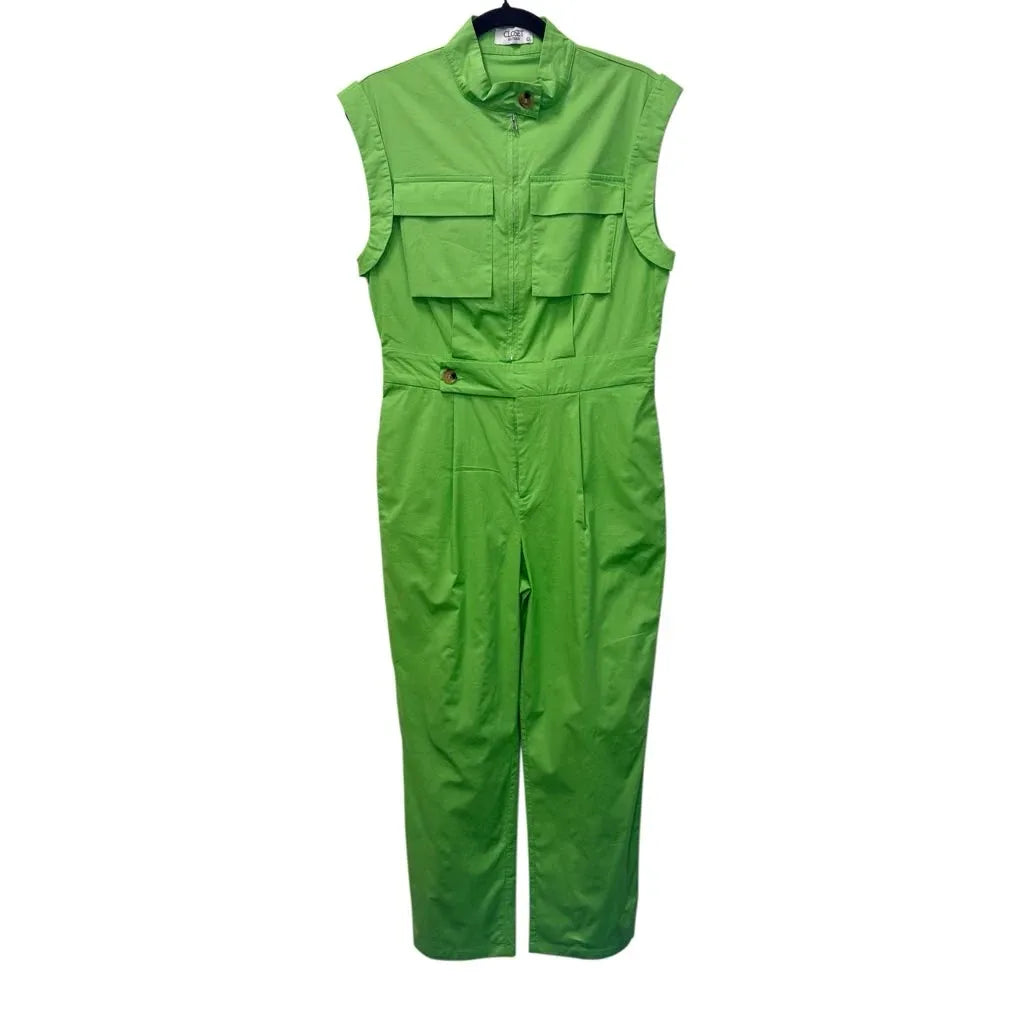Closet London Green Cargo Utility Sleeveless Jumpsuit - front