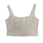 Banana Republic Linen Blend Smocked Crop Top Beige - front