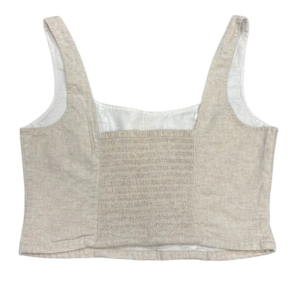 Banana Republic Linen Blend Smocked Crop Top Beige - back