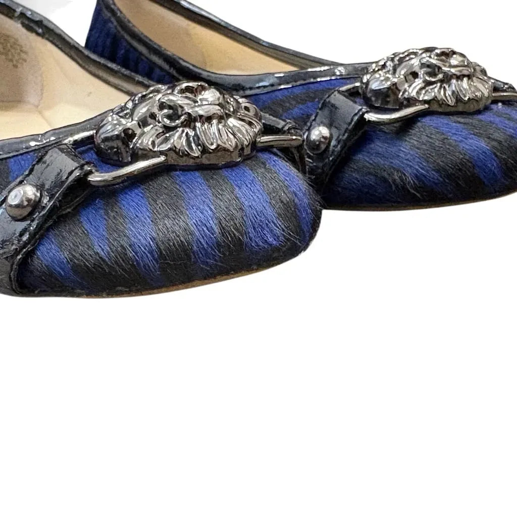 Anne Klein Calf Hair Zebra Ballet Flats with Lion Head Hardware - detail