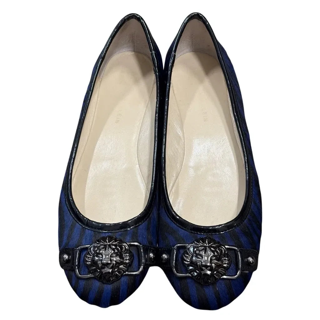 Anne Klein Calf Hair Zebra Ballet Flats with Lion Head Hardware - front