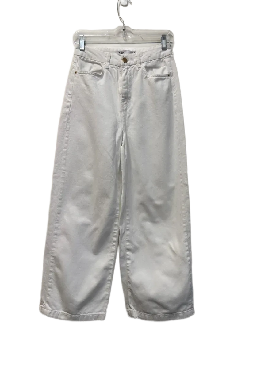 ZARA Wide Leg White Denim Jeans High Rise - front