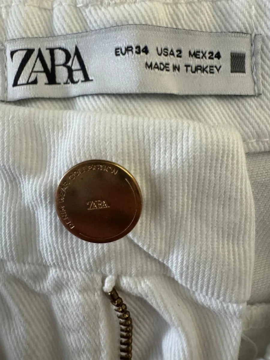 ZARA Wide Leg White Denim Jeans High Rise - label