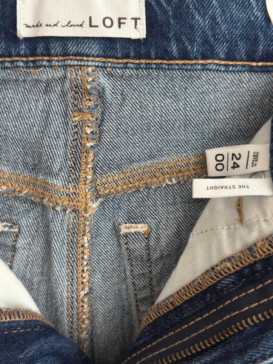 LOFT The Straight High Rise Medium Wash Jeans - tag