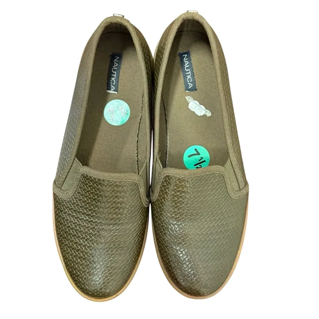 Nautica Sunchaser Woven Slip-On Loafers Olive Green - front