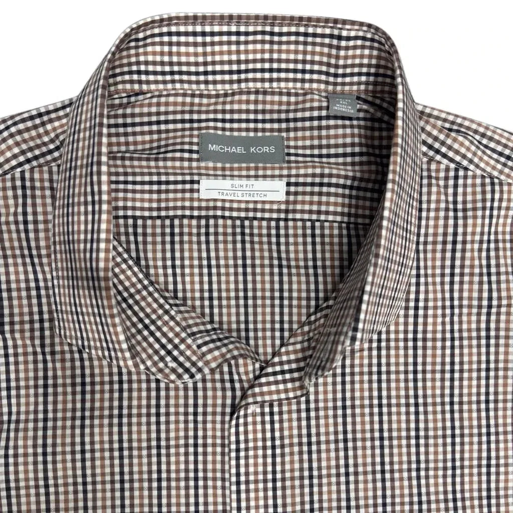 Michael Kors Slim Fit Travel Stretch Plaid Shirt XXL - label
