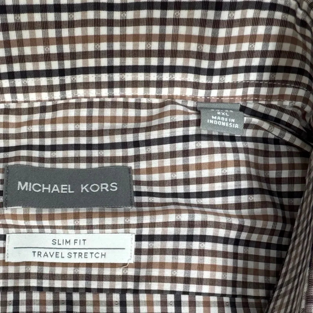 Michael Kors Slim Fit Travel Stretch Plaid Shirt XXL - tag