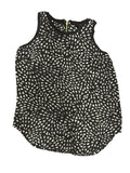 Geometric Print Sleeveless Blouse Gold Zipper Black White - front