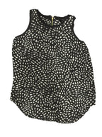 Geometric Print Sleeveless Blouse Gold Zipper Black White - front