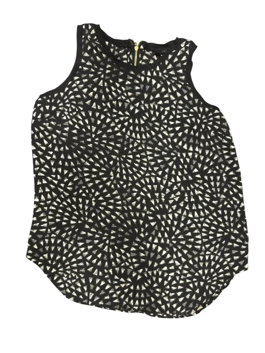 Geometric Print Sleeveless Blouse Gold Zipper Black White - front