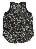 Geometric Print Sleeveless Blouse Gold Zipper Black White - back