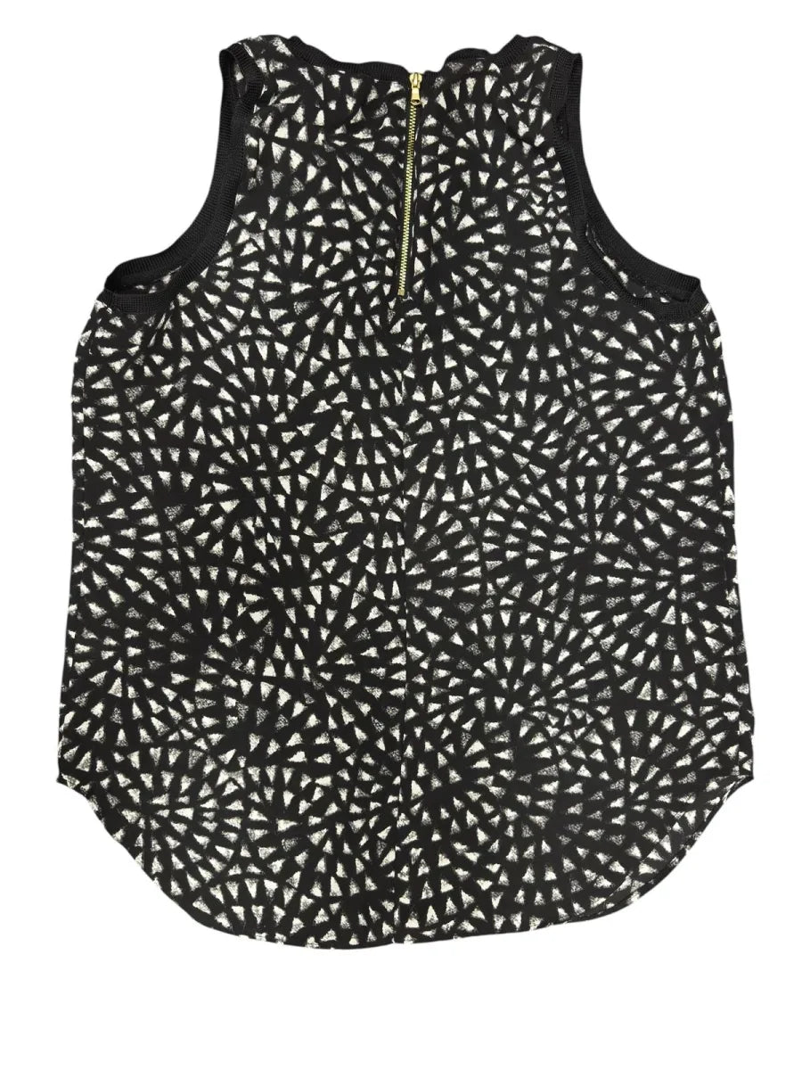 Geometric Print Sleeveless Blouse Gold Zipper Black White - back