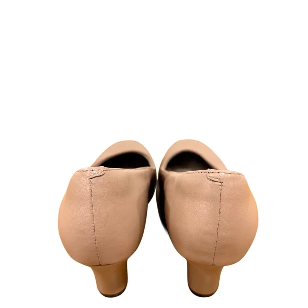 Clarks Nude Leather Wedge Pumps - back