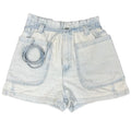 Zara Light Wash Denim Paper Bag Shorts with Belt - front