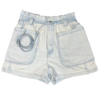 Zara Light Wash Denim Paper Bag Shorts with Belt - front
