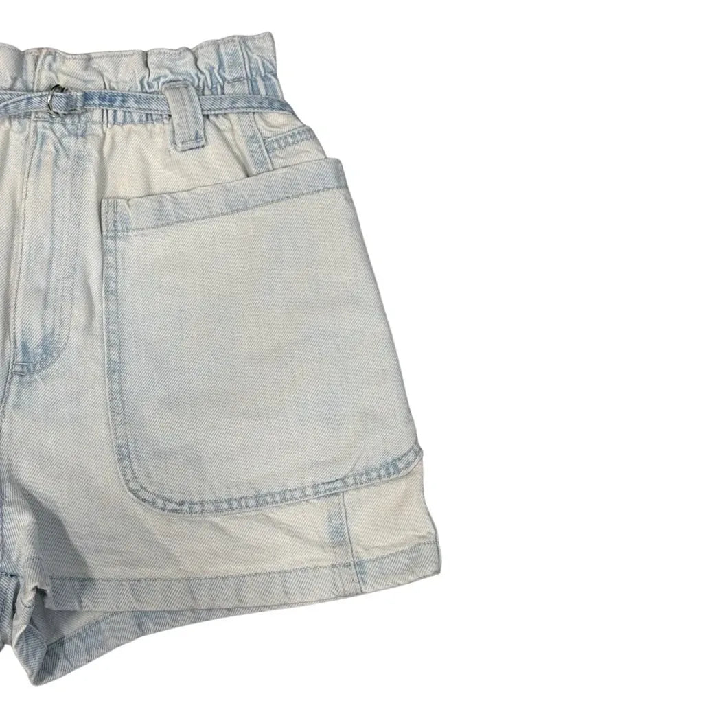 Zara Light Wash Denim Paper Bag Shorts with Belt - detail