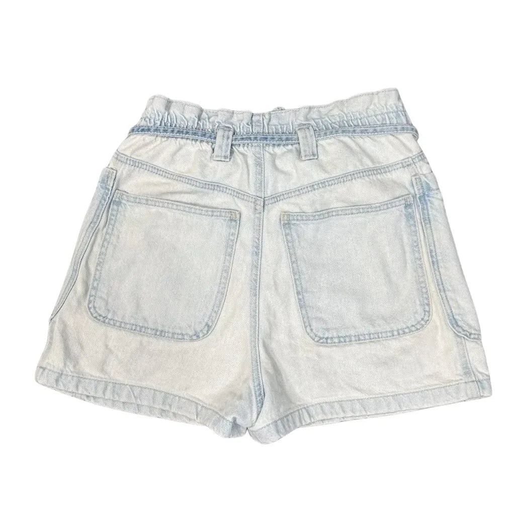 Zara Light Wash Denim Paper Bag Shorts with Belt - back