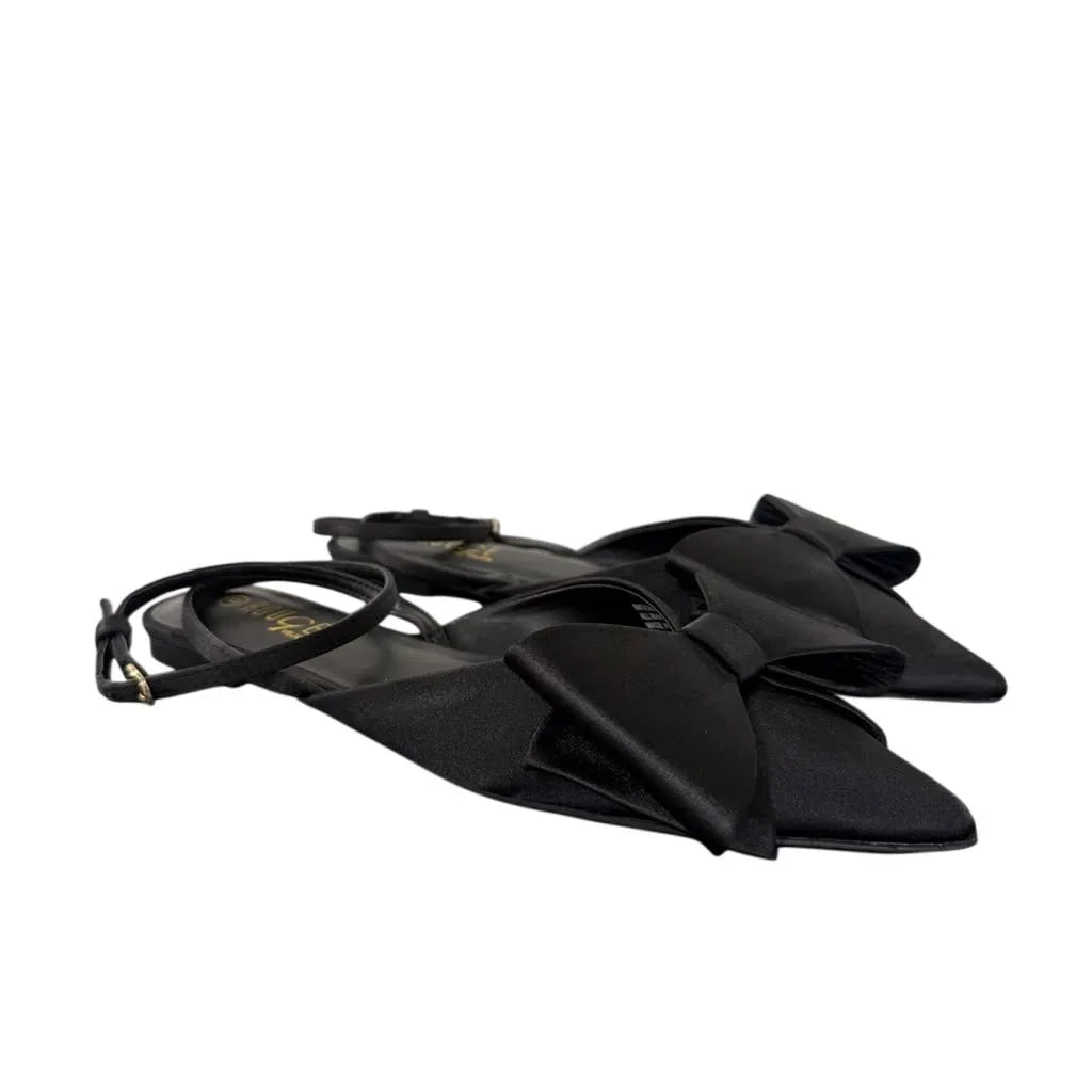 Rouge Helium Black Satin Bow Pointed-Toe Flats - front