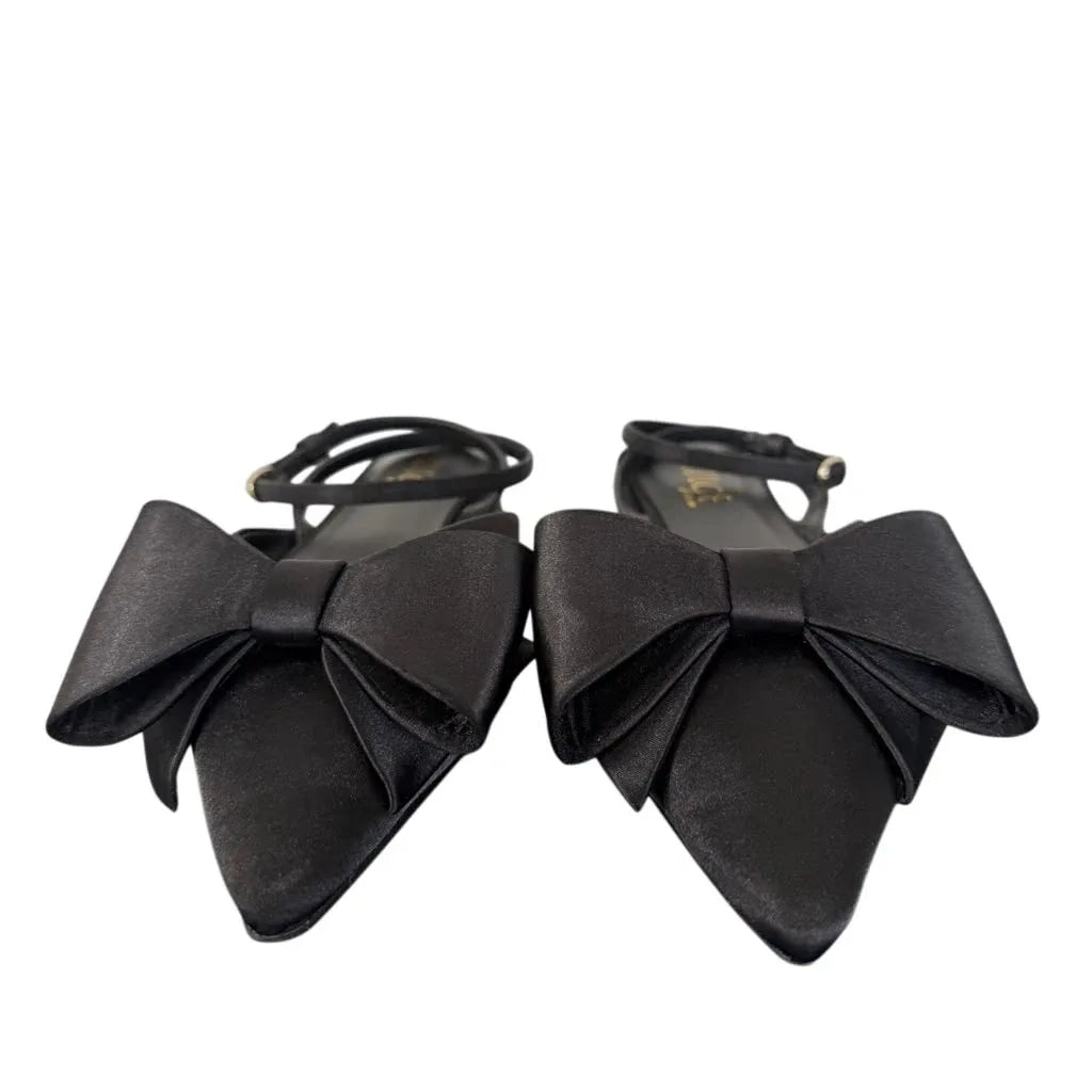 Rouge Helium Black Satin Bow Pointed-Toe Flats - front