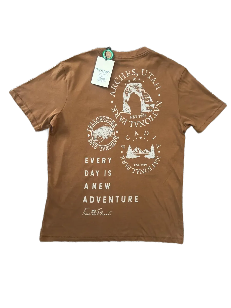 Free Planet National Park Graphic T-Shirt Brown - back