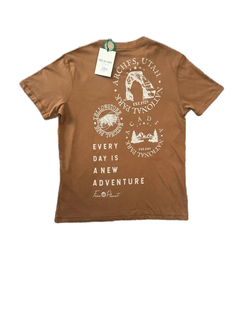 Free Planet National Park Graphic T-Shirt Brown - back