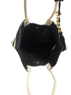 Escape Striped Woven Straw Tote Bag Black White