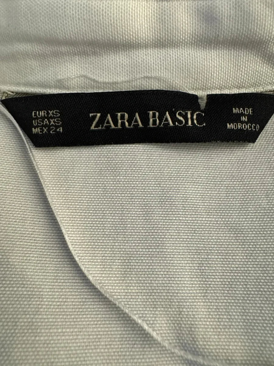 Zara Basic White Button-Down Shirt Contrast Stripe - tag