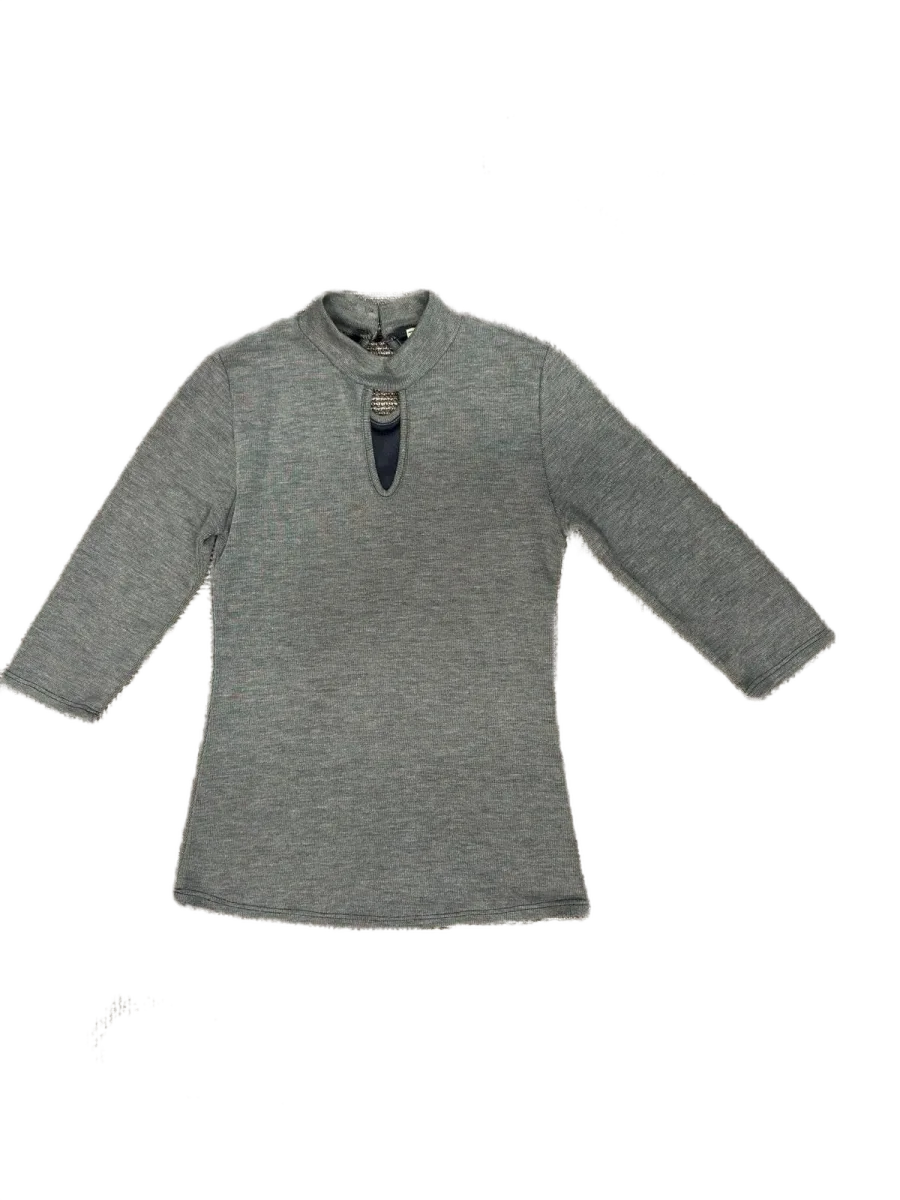 Route 3 Los Angeles Mock Neck Keyhole Top Gray - front