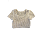 Open Knit Crop Top and Shorts Set Cream - front