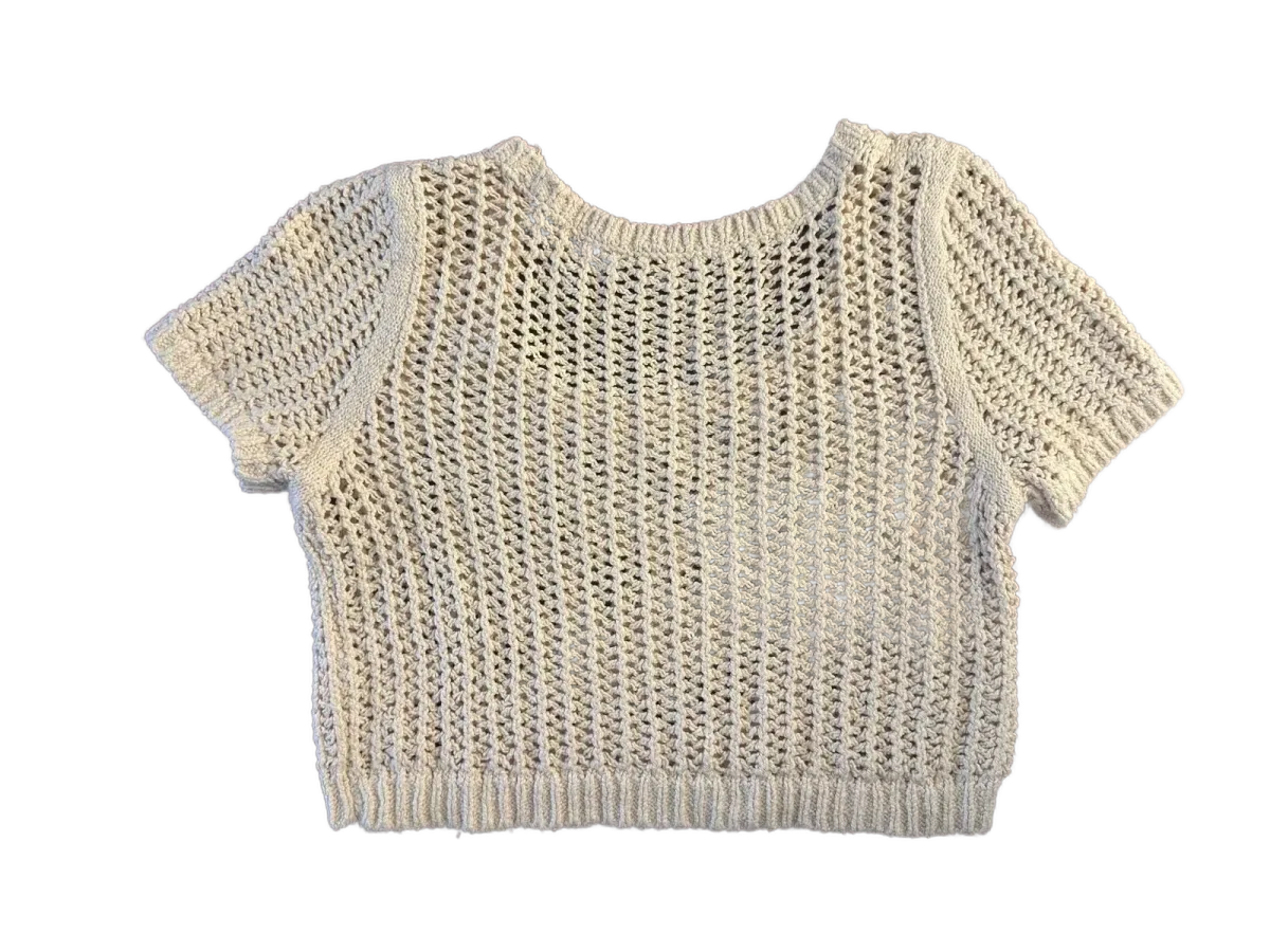 Open Knit Crop Top and Shorts Set Cream - front