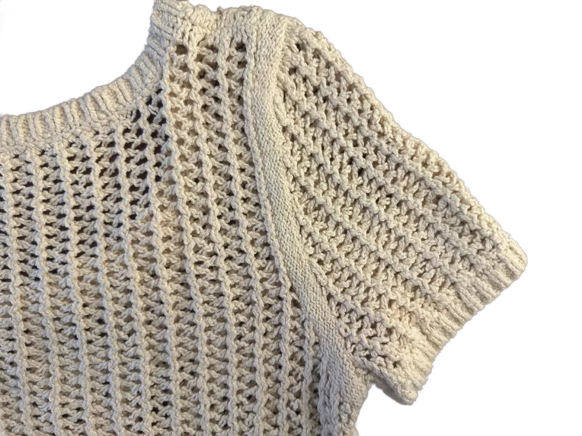 Open Knit Crop Top and Shorts Set Cream - detail