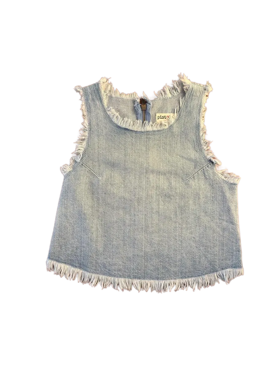 Pistola Fringe Denim Crop Top Light Blue - front
