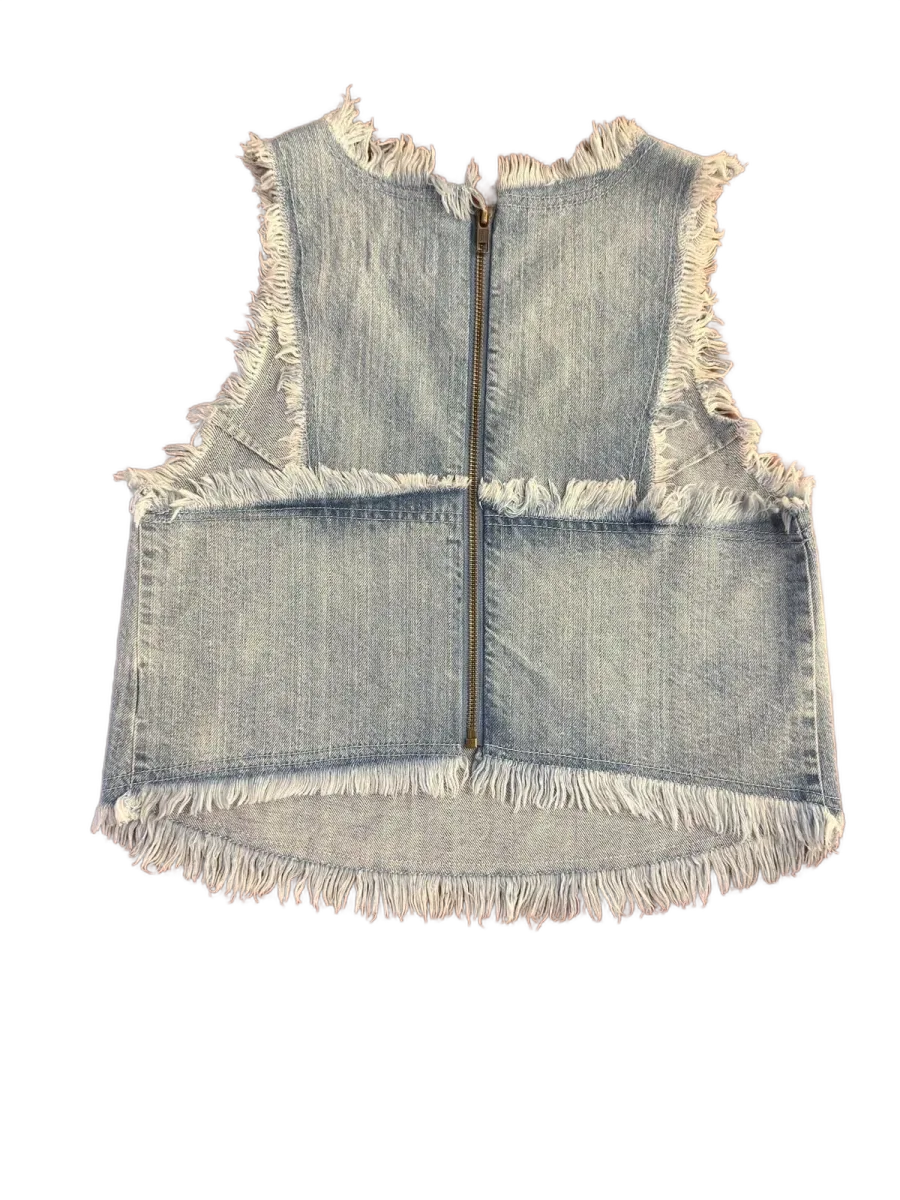 Pistola Fringe Denim Crop Top Light Blue - back