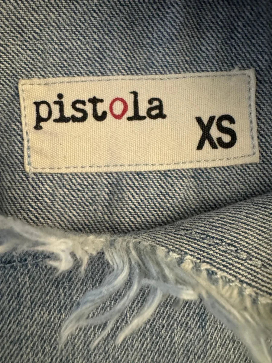 Pistola Fringe Denim Crop Top Light Blue - tag