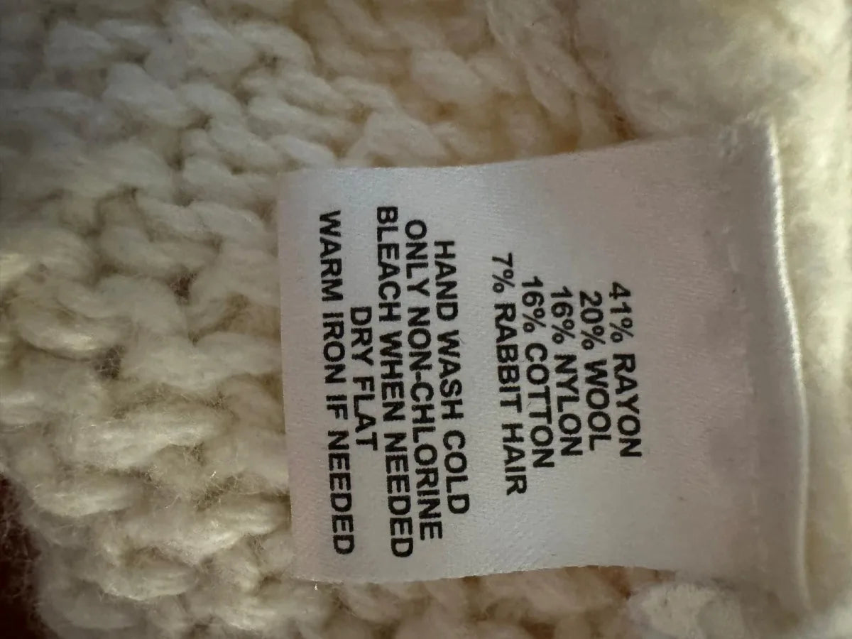 Ann Taylor LOFT Cable Knit Batwing Poncho Sweater Cream - label