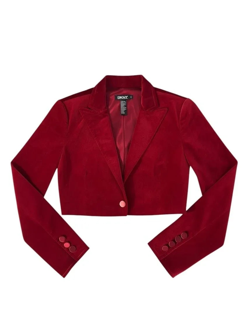 DKNY Red Velvet Cropped Blazer Size 6 - front