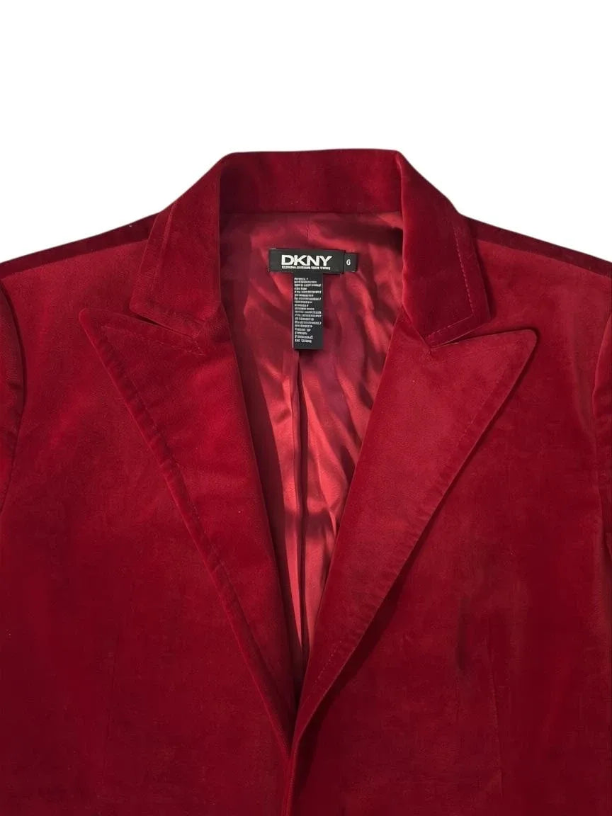 DKNY Red Velvet Cropped Blazer Size 6 - tag