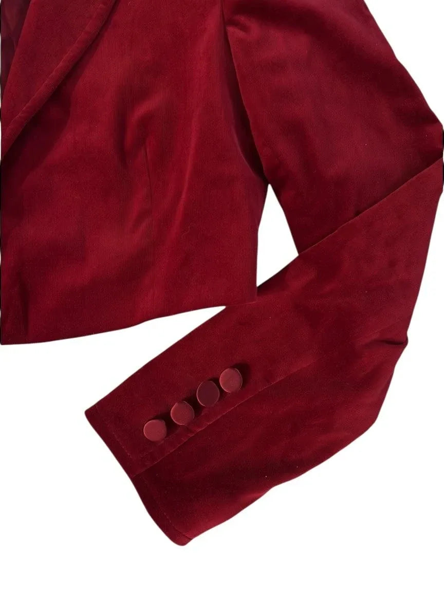 DKNY Red Velvet Cropped Blazer Size 6 - detail
