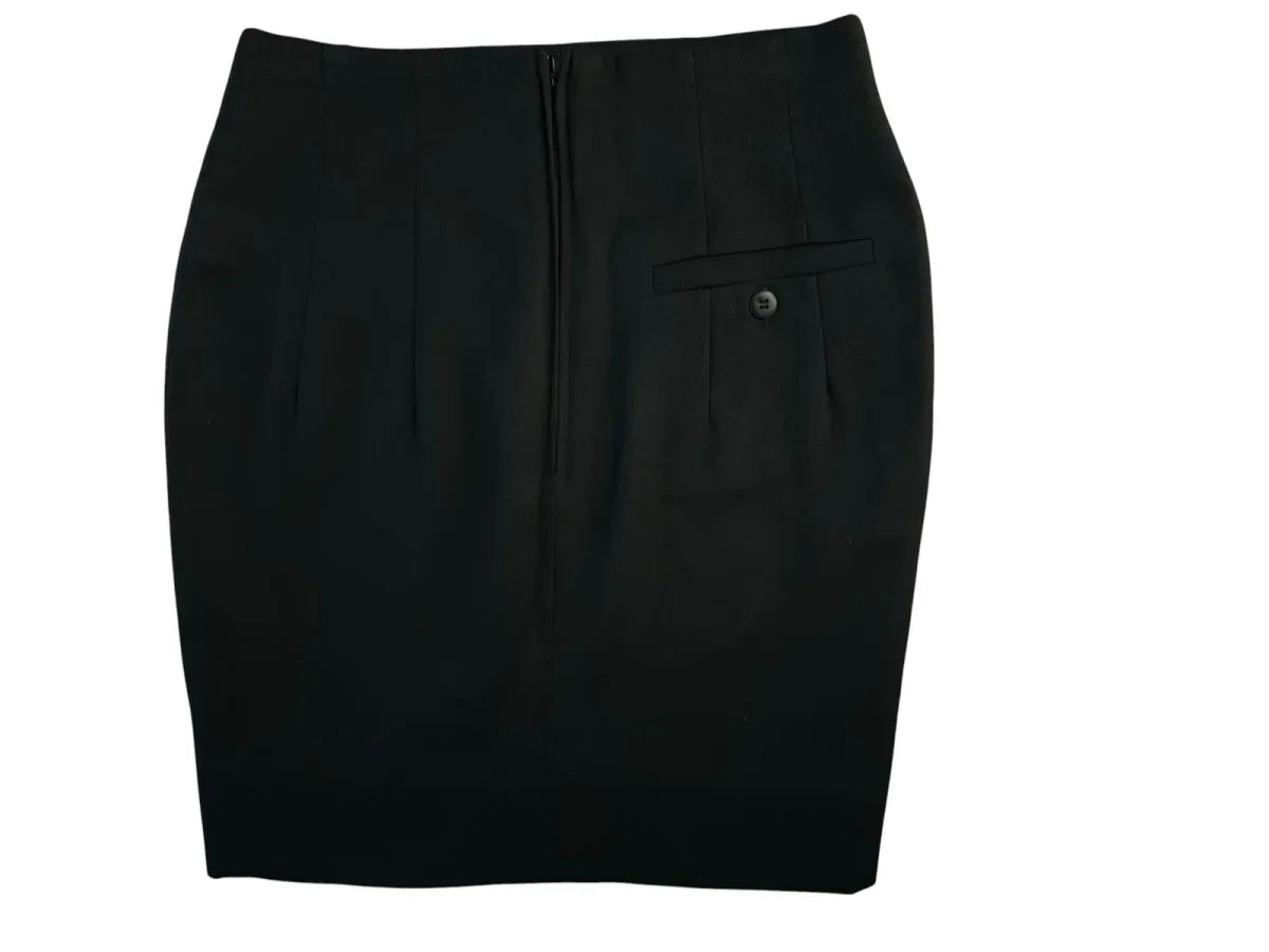 Black Pencil Mini Skirt with Pleated Front - back