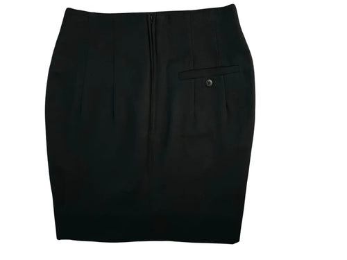 Black Pencil Mini Skirt with Pleated Front - back
