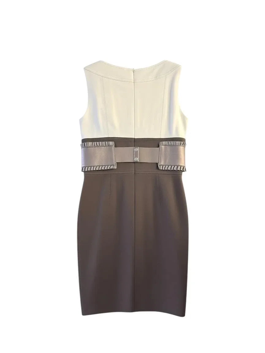 Kay Unger Color-Block Sheath Dress Faux Leather Belt - back