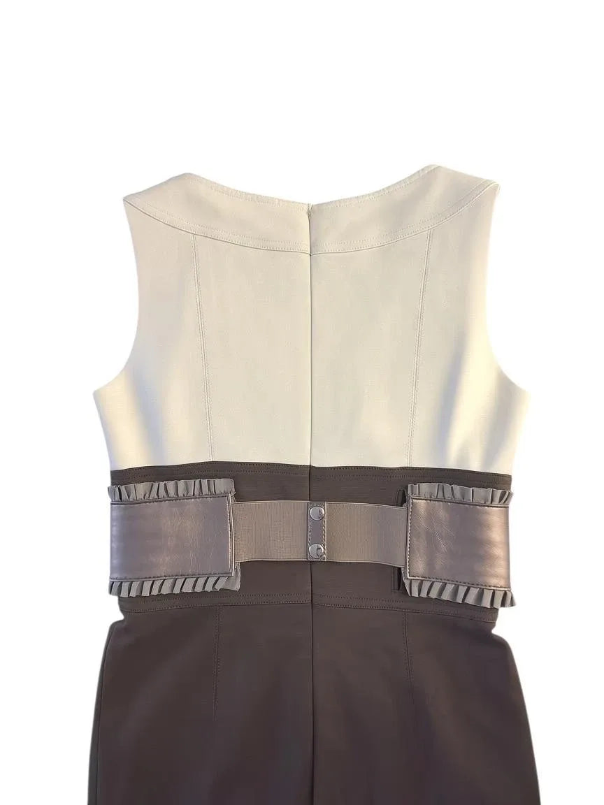 Kay Unger Color-Block Sheath Dress Faux Leather Belt - back