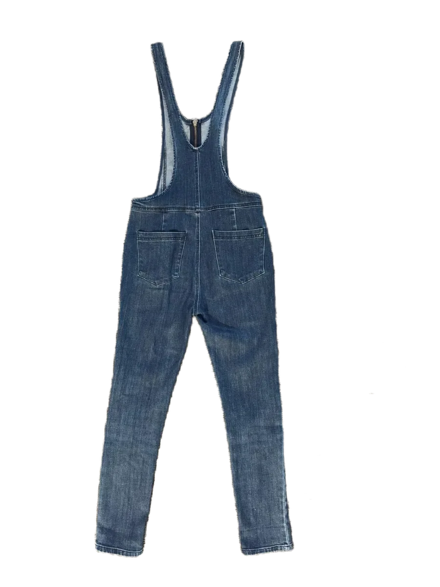 Free People Blue Denim Skinny Overalls Jumpsuit - back